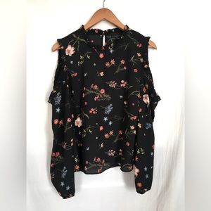 Attention shirt. Size Medium. Black and floral.